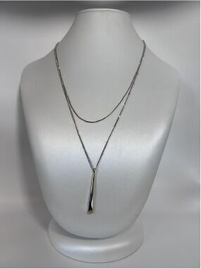Jenny Bird Necklace Silver Tone Layered Teardrop Pendant Chain Minimalist 12 In